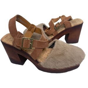 KORKS Wendy Taupe Rust Fur Suede Combo Fabric Platform Sandals 9